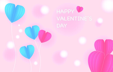 Wall Mural - Happy Valentine's Day card.Colorful frame template background with paper cut out flower hearts.Cute vector graphic illustration wallpaper.