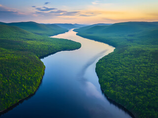 Wall Mural - A river with a green forest on either side