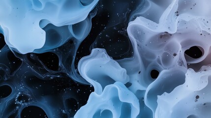 Poster - Abstract blue and white fluid shapes create a mesmerizing display of texture and movement on a dark background