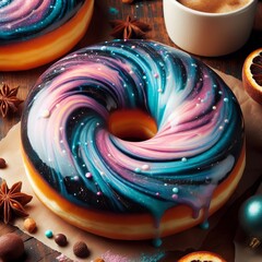 Poster - galaxy donut a donut with a swirling shimmering glaze resembling