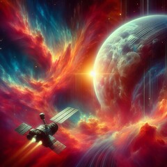 Poster - Gas Giant Storm A spacecraft navigating through the turbulent co