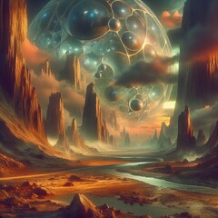 Poster - Geodesia the Geological Realm A vast geological landscape with a