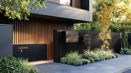 Poster - A cleverly designed parcel delivery box embedded into the fence, adding both convenience and style to the modern homes exterior aesthetic