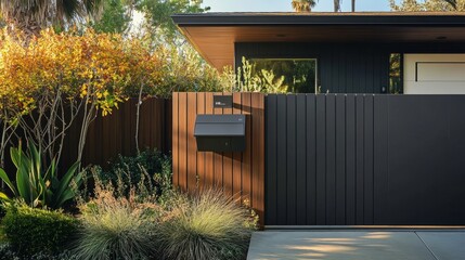 Poster - A contemporary design where a parcel delivery box is smoothly integrated into a fence, enhancing the homes exterior style with a functional yet stylish solution