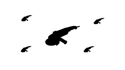 Poster - Zoom in and out animation the angle grinder symbol. Large black symbol in the center and four small symbols around. Seamless looped 4k animation on white background