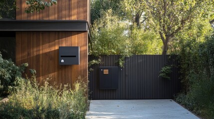 Poster - A modern, secure parcel delivery box built into a fence, matching the home's exterior style and providing a sleek, convenient delivery solution