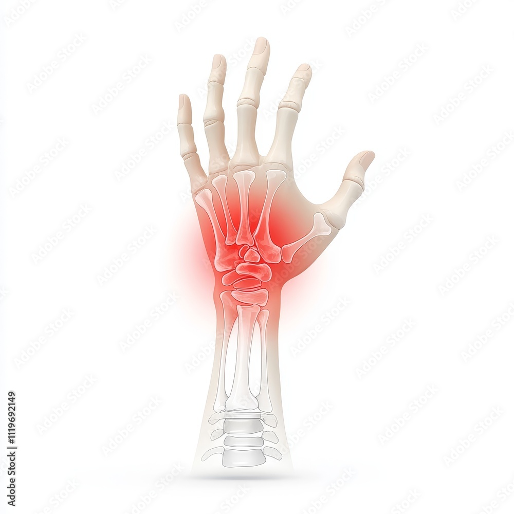 Anatomical Illustration of a Human Hand Showing Joint Pain and ...