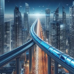 Poster - hyperloop city a metropolis with a hyperloop system connecting i