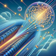 Poster - illustration of photons traveling through a fiber optic cable sh