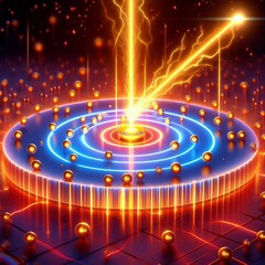 Poster - illustration of the photoelectric effect where photons strike a