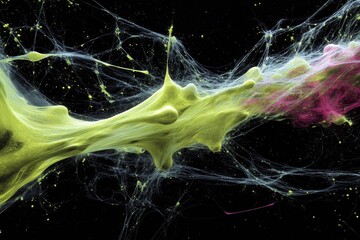 Poster - Abstract Colorful Swirls with Bright Yellow and Pink Fluid Motion on Dark Background Representing Creativity and Energy in Art or Science