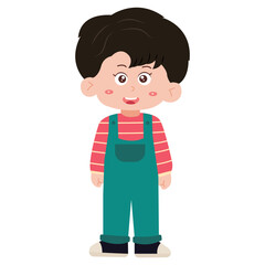 Wall Mural - cute korean style. Cartoon Boy Character in Overalls