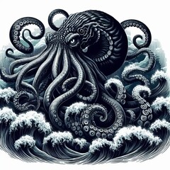 Aufkleber - kraken illustration an illustration of a massive kraken with cur