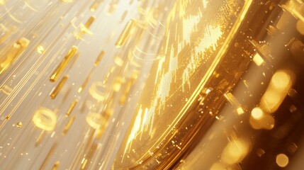 Fototapete - Abstract digital environment dynamic motion of golden particles - energy visualization close-up