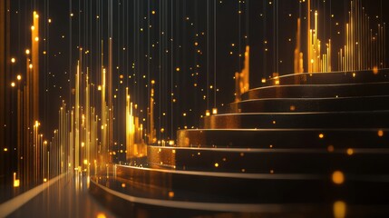 Fototapete - Golden light waves rising abstract visualization digital art dark background close-up motion effect