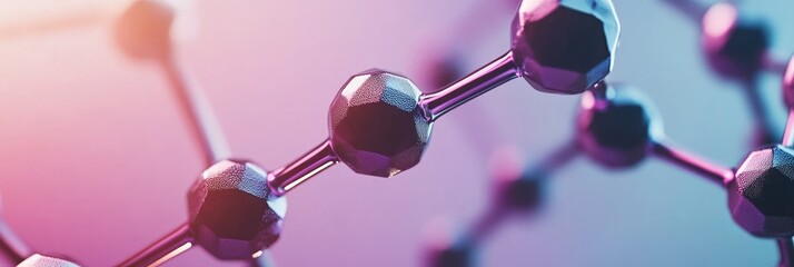 Poster - Molecular Structure Connected Spheres on Purple and Blue. Science, Chemistry, Lab Research.