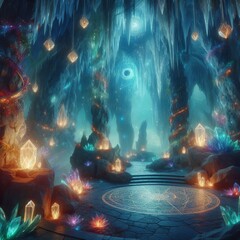 Poster - Mystical Cavern A mystical cavern with glowing crystals
