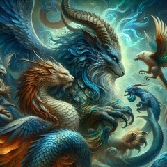 Poster - Mystical Creatures Digital art of mythical creatures with added