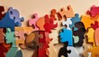 © MDMAJARUL - Colorful puzzle pieces representing diverse human profiles and connections in a vibrant, abstract style on a soft beige background, symbolizing unity and collaboration