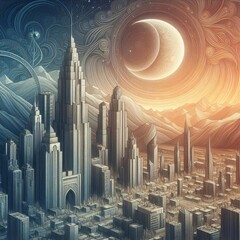 Poster - nature inspired architecture or art create illustrations of buil