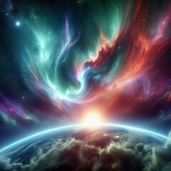 Poster - Nebula Aurora Auroras on a planet influenced by a nearby nebula