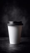 ©  QuantumMuse - A white paper coffee cup with a black lid, front view, simple background, clean and minimalist style, high-resolution photography, product design photography, super-realistic rendering of a light gray