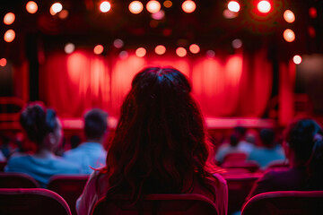 Poster - Actor standing in front of a crowded audience in a theater generative ai picture