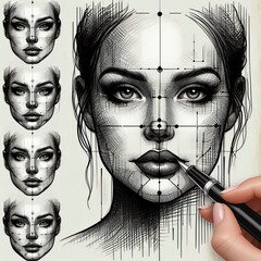 Poster - Pen and Ink Facial Features with Digital Clothing pen and ink fa