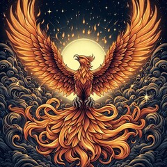 Poster - Phoenix Rising A detailed illustration of a phoenix rising from