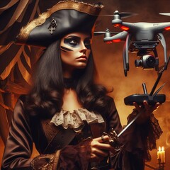 Poster - Pirate Captain with a Drone A swashbuckler utilizing a drone for