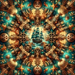 Poster - pirate s paradise ships treasure and sea elements in a pirate th