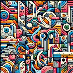 Poster - Playful Puzzle A colorful abstract composition featuring a mix o