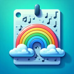 Poster - Rainbow Note A colorful rainbow with a blue background and a gre