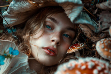 Wall Mural - portrait of beautiful girl adventure in surreal world created with generative ai