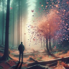 Poster - Reality fragmenting into pixels