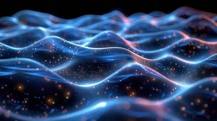 Poster - Abstract digital wave of particles. Futuristic point wave. Technology background.