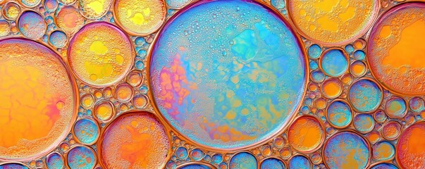 Aufkleber - Vibrant Abstract Background with Colorful Circular Patterns and Bubble Textures in Blue and Orange Tones