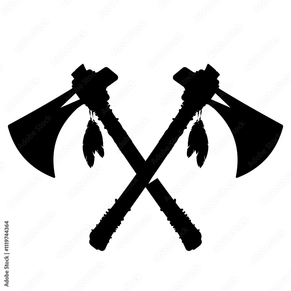 Vector illustration Single Traditional American Indian Tomahawk Axes ...