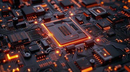 Poster - Detailed view of an electronic circuit board. Ideal for technology and engineering concepts.