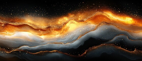 Wall Mural - Abstract waves of gold and silver create a cosmic-like landscape with shimmering textures.