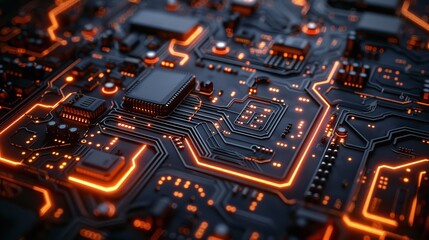 Poster - Detailed view of an electronic circuit board. Ideal for technology and engineering concepts.