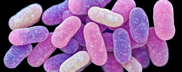 Poster - Vibrant Colorful Microbial Cell Structures in Abstract Composition for Scientific Illustrations and Educational Use