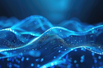 Poster - A close-up view of a wave of blue lights