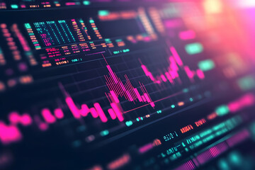 Poster - Close-up of a computer screen displaying financial data with vibrant graphs and numbers.