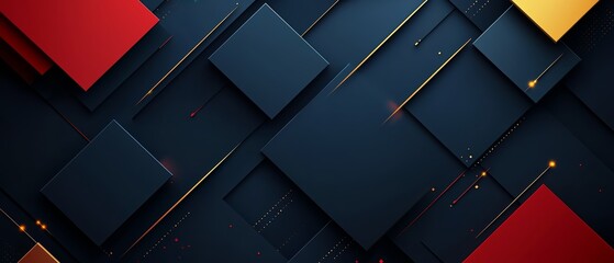 Aufkleber - Black and red background with various squares and lines. The squares are predominantly red and black, creating a striking contrast against the black background. The lines add depth