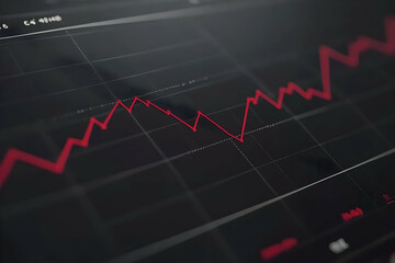 Poster - Close-up of a red line graph on a dark background showing market fluctuations.