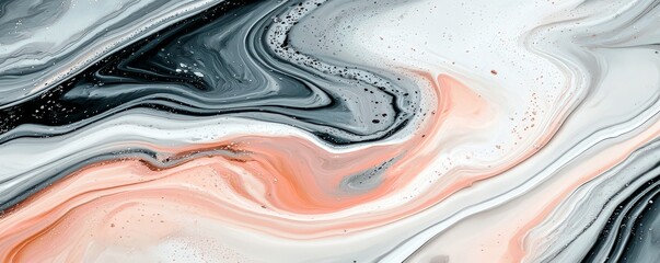Poster - Abstract Art of Swirling Black, White, and Peach Colors with Fluid Patterns and Smooth Textures