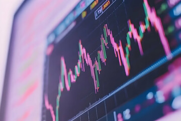 Poster - Close-up of a stock market chart displayed on a laptop screen, showing fluctuating prices and trends.