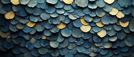 Poster - beautiful blue and gold background with a pattern of small circles. the circles are arranged in a wa