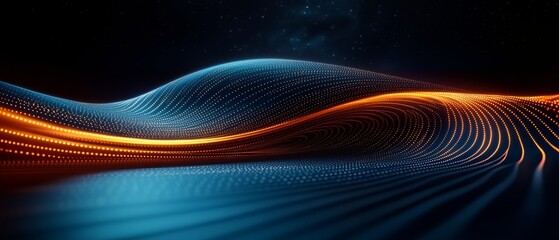 Aufkleber - Blue and orange wave with a lot of dots. The blue and orange colors give the image a futuristic and energetic vibe